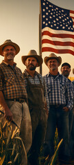 Obraz premium Group of American farmers outdoor with U.S. flag