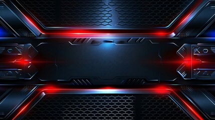 Futuristic technology background with red and blue lights.