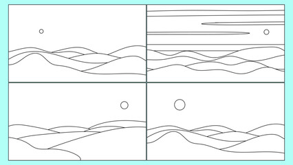 landscapes with hills  coloring pages vector background set 