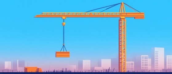 Obraz premium Colorful construction crane against a bright skyline. Ideal for concepts of building, engineering, and urban development.