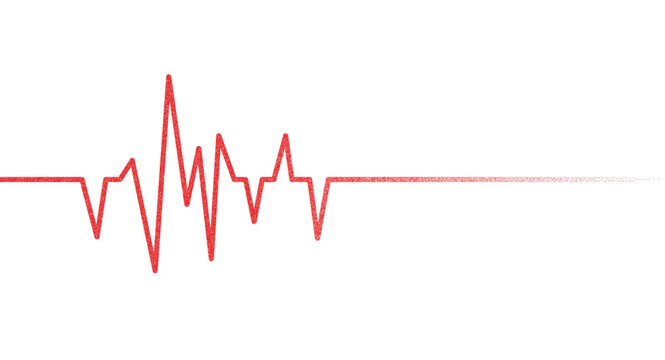Stipple effect Red heart beat pulse or heart rhythm signal on isolated background