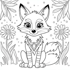 Obraz premium fox and flowers on a white 