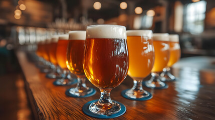 Close Up of Beer Glasses on a Wooden Table - Photo