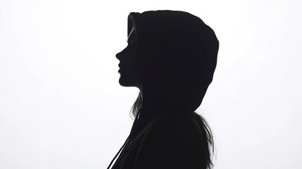 silhouette of a woman with hoodie on white background
