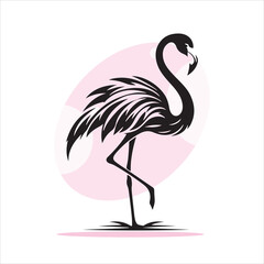 Hand drawn silhouette Flamingo vector illustration with white background, Silhouettes Animal