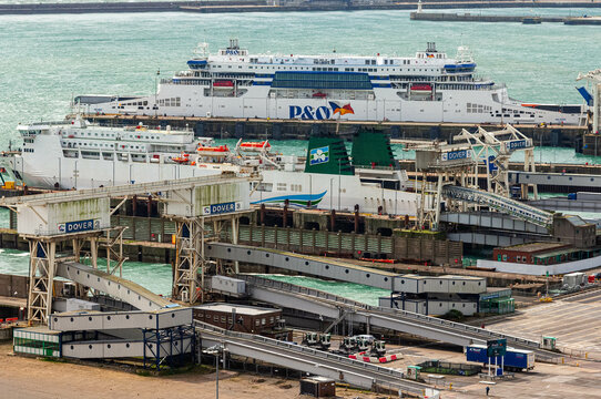Dover, Kent, UK - 6th April 2024: Irish Ferries and P&O ships carrying passengers to Europe at Dover maritime port, Kent, UK.