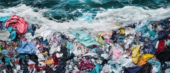 Ocean filled with textile waste broken fabrics choking marine life fast fashion waste destroying ecosystems