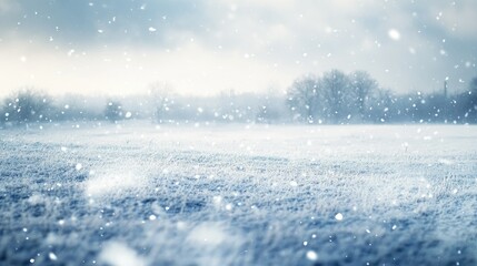 A snowstorm blowing across an open field, with heavy winds and swirling snowflakes.