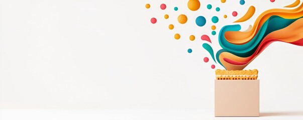 Vibrant colors emerge from a simple box, symbolizing creativity and inspiration in a modern design setting.
