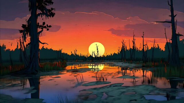 Sunset Over Swamp
