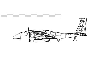 Bayraktar Akinci. UCAV. Vector drawing of unmanned combat aerial vehicle. Side view. Image for illustration and infographics.