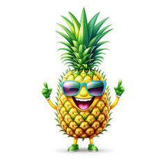mascot character tropical pineapple in sunglasses on white background isolate