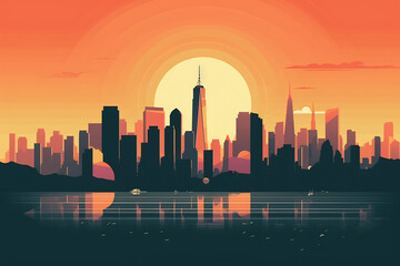 Fototapeta premium New York urban landscape with cityscape silhouette. Pattern with houses. Illustration