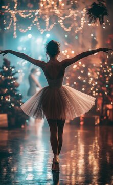An Elegant Ballerina Performing in a Nutcracker Ballet Performance Enhancing the Holiday Spirit