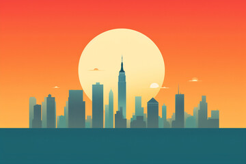 Fototapeta premium New York urban landscape with cityscape silhouette. Pattern with houses. Illustration