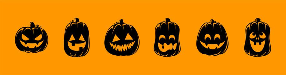 Jack O Lantern Set, Cute Creepy Spooky Halloween Pumpkin, Fall Autumn Sticker Print Illustration