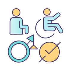 Disability Rights Icon in Blue, Lavender, and Peach Tones