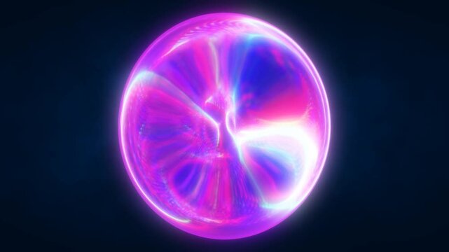 A vibrant, glowing pink orb with swirling, fluid patterns, set against a dark background. Ideal for sci-fi, abstract, or futuristic design, video in high quality 4k, motion design