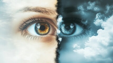 Conceptual image of cataracts, showing the progression from clear vision to foggy, clouded vision