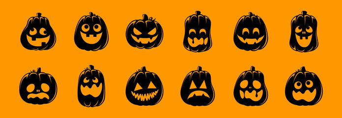 Jack O Lantern Set, Cute Creepy Spooky Halloween Pumpkin, Fall Autumn Sticker Print Illustration