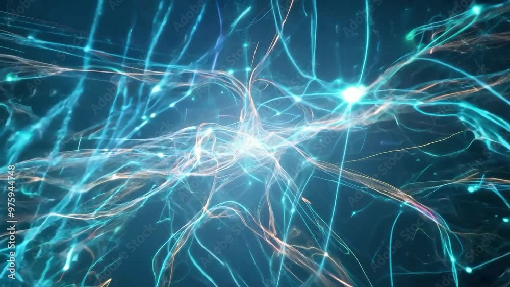 Poster dynamic visualization of interconnected networks illustrating data flow and processing in technology