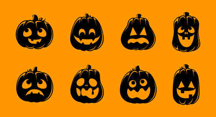 Jack O Lantern Set, Cute Creepy Spooky Halloween Pumpkin, Fall Autumn Sticker Print Illustration