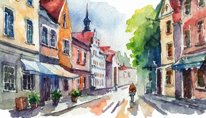 Obraz premium european city landscape in aquarelle 