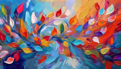 Flowing Autumn Leaves in Abstract Oil Painting