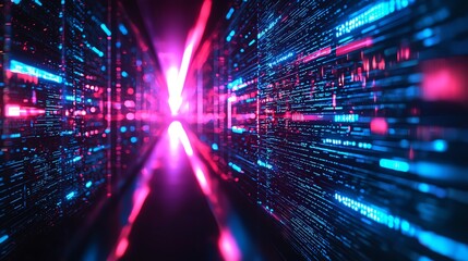 Obraz premium Digital corridor with complex patterns, a visual representation of data flow, cyberinspired design