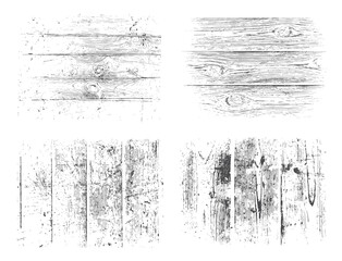 Fototapeta premium Horizontal wooden boards texture set. Isolated vector black grunge patterns on white background