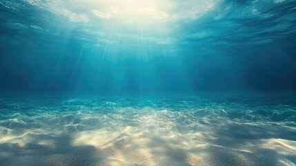 Sunlight shining through the surface of a clear ocean onto a sandy bottom