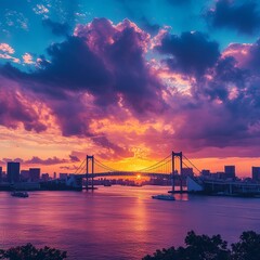 Obraz premium Beatifull sunset at Tokyo Odaiba Rainbow Bridge