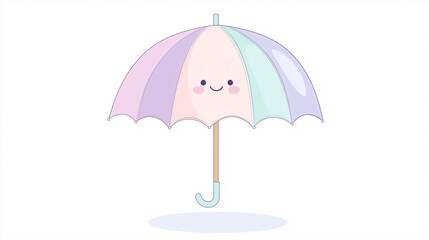 Fototapeta premium Cute, kawaii umbrella clip art with a pastel color palette on a white background