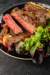 meat steak grilled juicy beef fresh delicious gourmet food background on the table rustick food top view copy space
