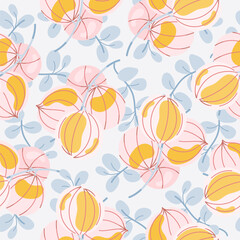 Seamless pattern of ballonrebe Cardiospermum halicacabum with blue leaves on a light blue background. Floral design for print, fabric, tablecloth, wrapping paper, wallpaper, textile, cover