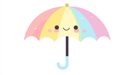 Cute, kawaii umbrella clip art with a pastel color palette on a white background
