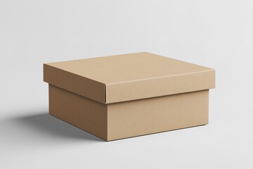 Brown cardboard box on white background, minimalistic