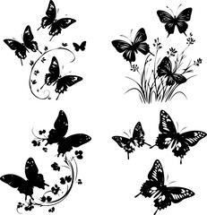 Decorative Butterfly Silhouette Illustration Set
