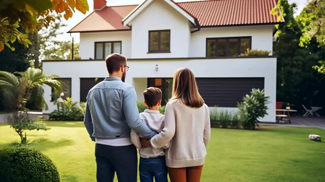 family in front of house