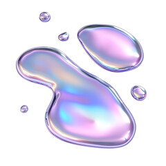 Abstract liquid droplets with iridescent pastel gradient and reflective surface, Cutout, Isolated on White Background