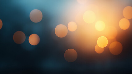 Soft, glowing bokeh lights create dreamy atmosphere, blending warm orange and cool blue tones. This abstract image evokes sense of calm and wonder.