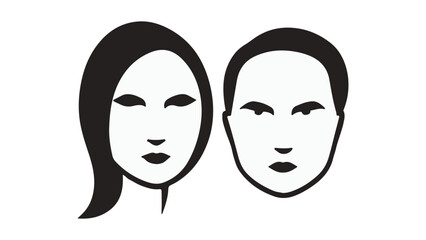 simple shapes of woman and man face, minimalism female and male head illustration