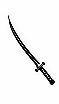 Minimalist black silhouette of sword on white background, a war defense combat warrior weapon historic fighting knight battle field attack tool sharp blade arm