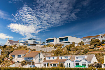 Modern and Traditional Homes on a Hillside at Mawgan Porth Beach, Newquay, Cornwall