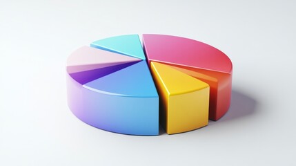 Obraz premium A segmented 3D pie chart with raised portions, set against a minimalist white background, emphasizing key data points and trends in business analysis.