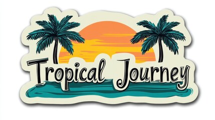 Fototapeta premium Experience a Tropical Journey With Palm Trees and Sunset in a Minimalist Sticker Design