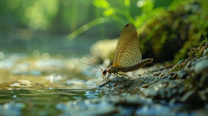 mayfly near river wallpaper