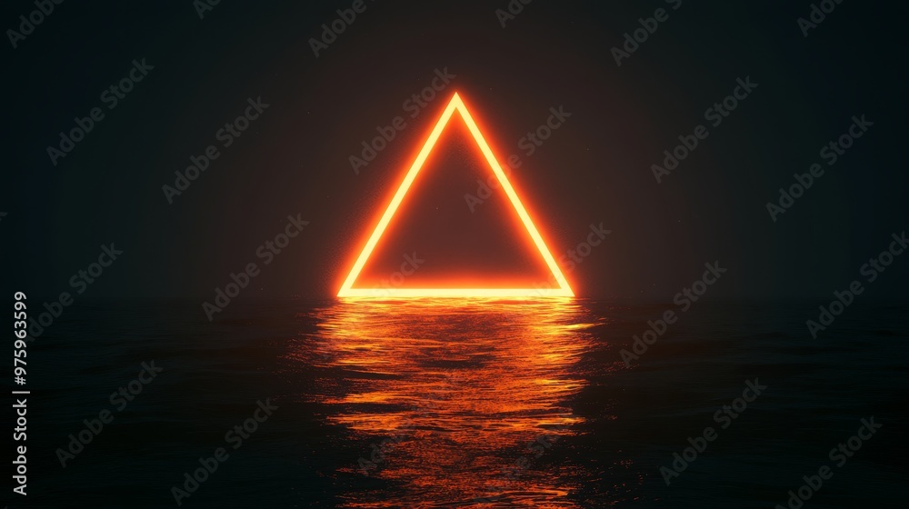 Poster an abstract 3d triangular tunnel with a glowing effect is set within a dark, techinspired space. it 