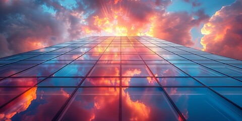 Sky Reflected in a Glass Building at Sunset