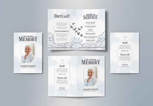 Elegant Funeral Program Obituary Brochure Design Layout
